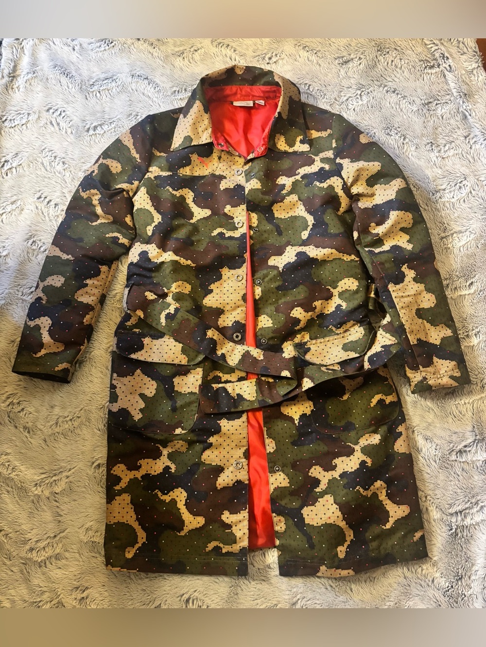 Puma Digital Camo Belted Trench Coat Red Lining Small
